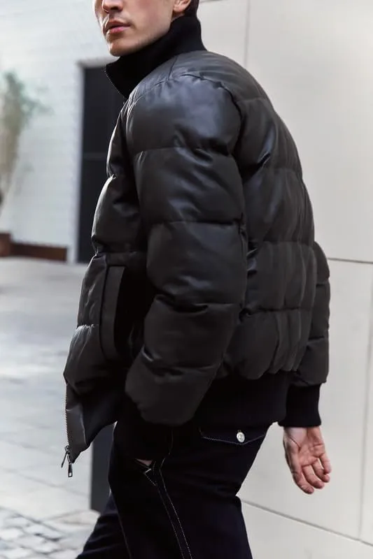 Mens Faux Leather Puffer Jacket - Men's Down Jackets & Coats Winter Jackets for Men