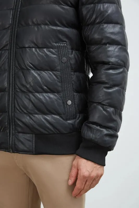 Mens Faux Leather Puffer Jacket - Men's Down Jackets & Coats Winter Jackets for Men