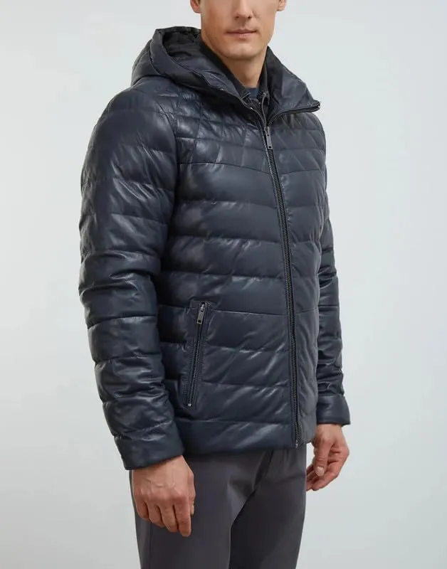 Mens Faux Leather Puffer Jacket - Men's Down Jackets & Coats Winter Jackets for Men