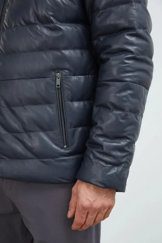 Mens Faux Leather Puffer Jacket - Men's Down Jackets & Coats Winter Jackets for Men