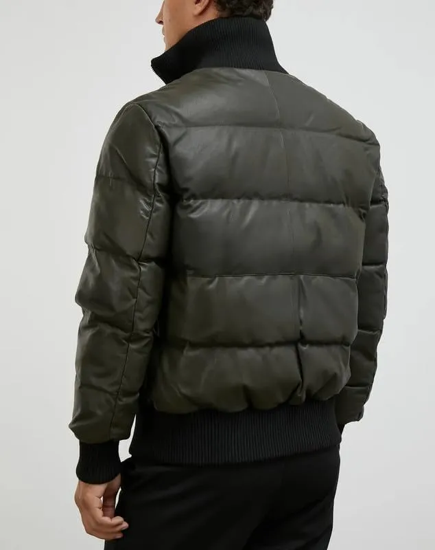 Mens Faux Leather Puffer Jacket - Men's Down Jackets & Coats Winter Jackets for Men
