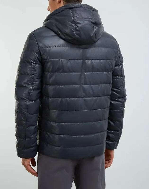 Mens Faux Leather Puffer Jacket - Men's Down Jackets & Coats Winter Jackets for Men