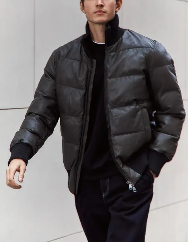 Mens Faux Leather Puffer Jacket - Men's Down Jackets & Coats Winter Jackets for Men