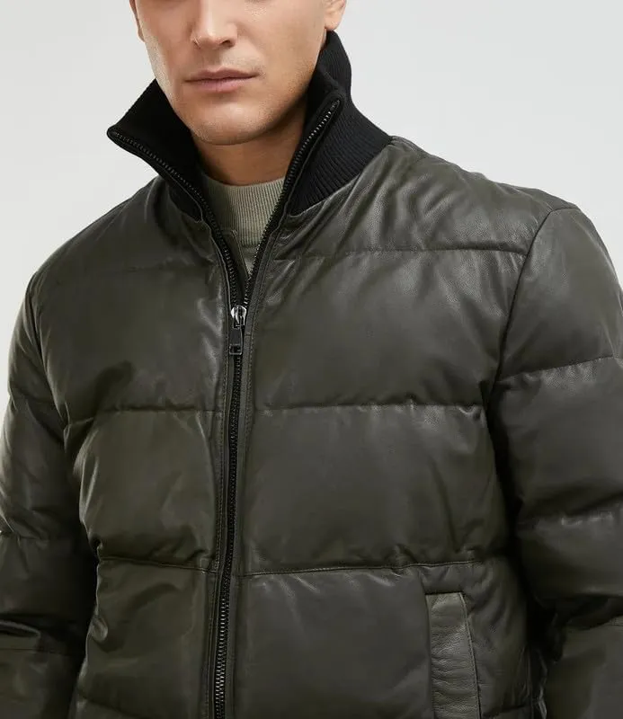 Mens Faux Leather Puffer Jacket - Men's Down Jackets & Coats Winter Jackets for Men