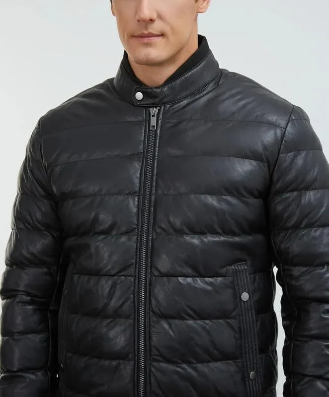 Mens Faux Leather Puffer Jacket - Men's Down Jackets & Coats Winter Jackets for Men