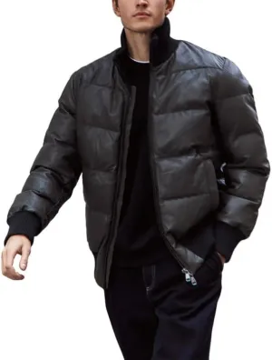 Mens Faux Leather Puffer Jacket - Men's Down Jackets & Coats Winter Jackets for Men