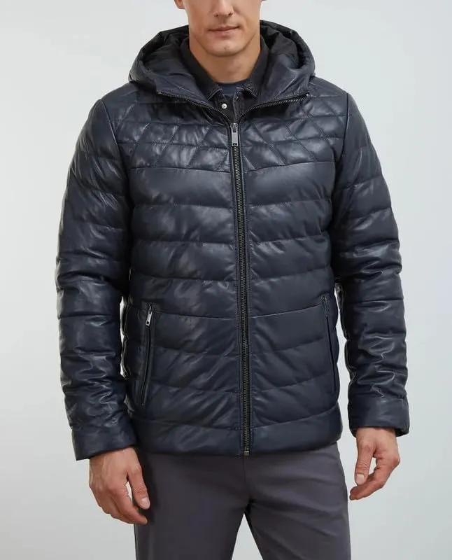 Mens Faux Leather Puffer Jacket - Men's Down Jackets & Coats Winter Jackets for Men