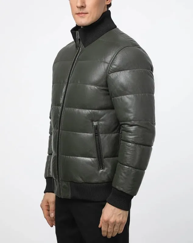 Mens Faux Leather Puffer Jacket - Men's Down Jackets & Coats Winter Jackets for Men