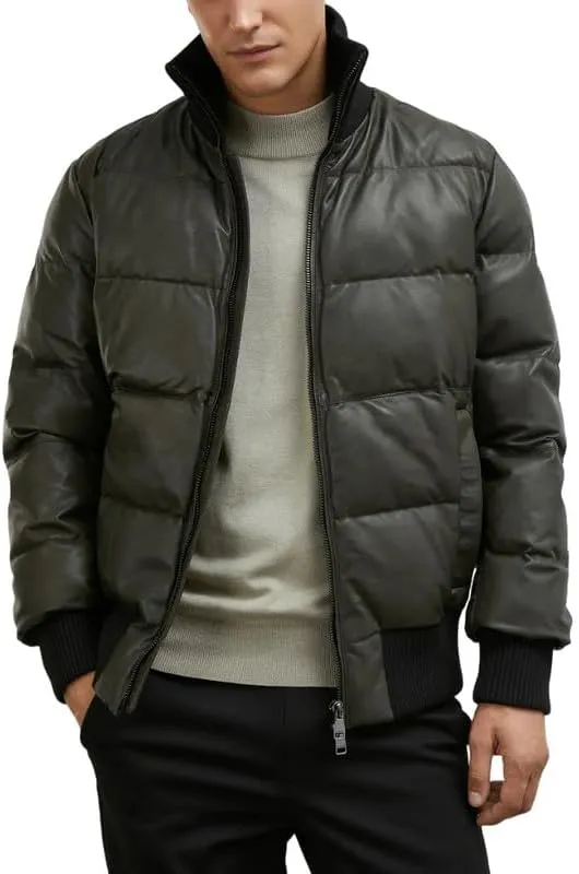 Mens Faux Leather Puffer Jacket - Men's Down Jackets & Coats Winter Jackets for Men
