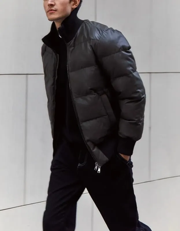 Mens Faux Leather Puffer Jacket - Men's Down Jackets & Coats Winter Jackets for Men
