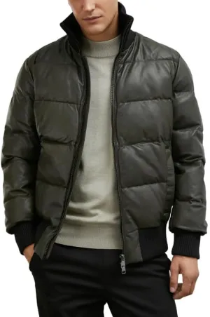 Mens Faux Leather Puffer Jacket - Men's Down Jackets & Coats Winter Jackets for Men