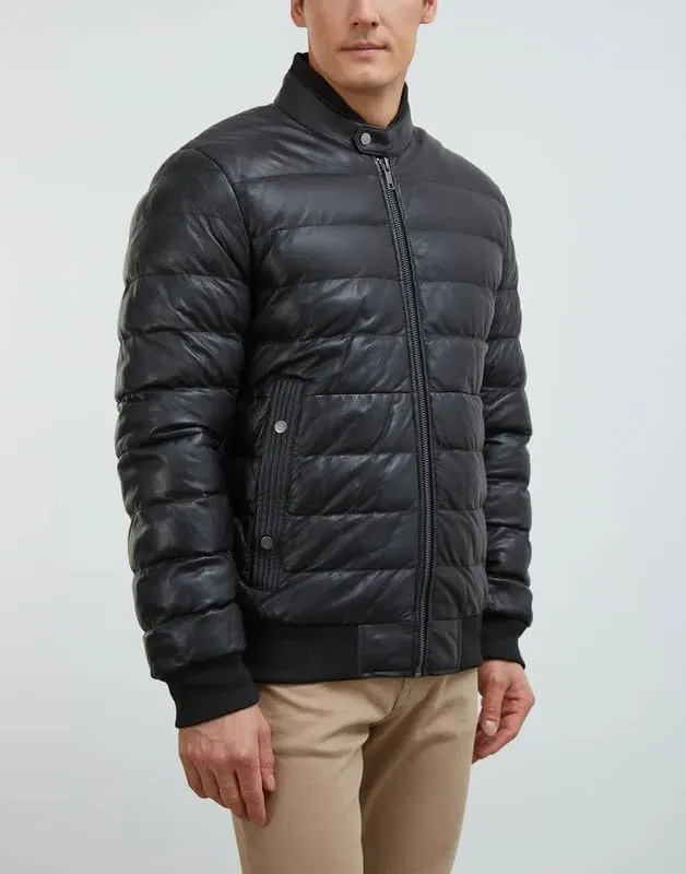 Mens Faux Leather Puffer Jacket - Men's Down Jackets & Coats Winter Jackets for Men