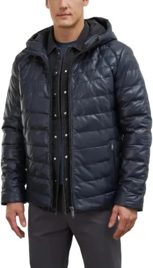 Mens Faux Leather Puffer Jacket - Men's Down Jackets & Coats Winter Jackets for Men