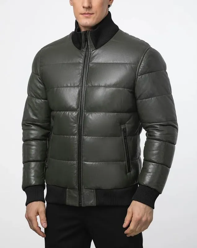 Mens Faux Leather Puffer Jacket - Men's Down Jackets & Coats Winter Jackets for Men