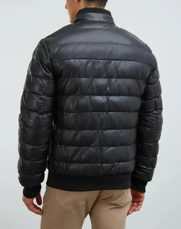 Mens Faux Leather Puffer Jacket - Men's Down Jackets & Coats Winter Jackets for Men