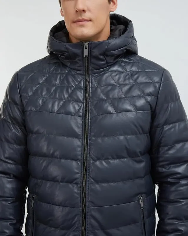 Mens Faux Leather Puffer Jacket - Men's Down Jackets & Coats Winter Jackets for Men