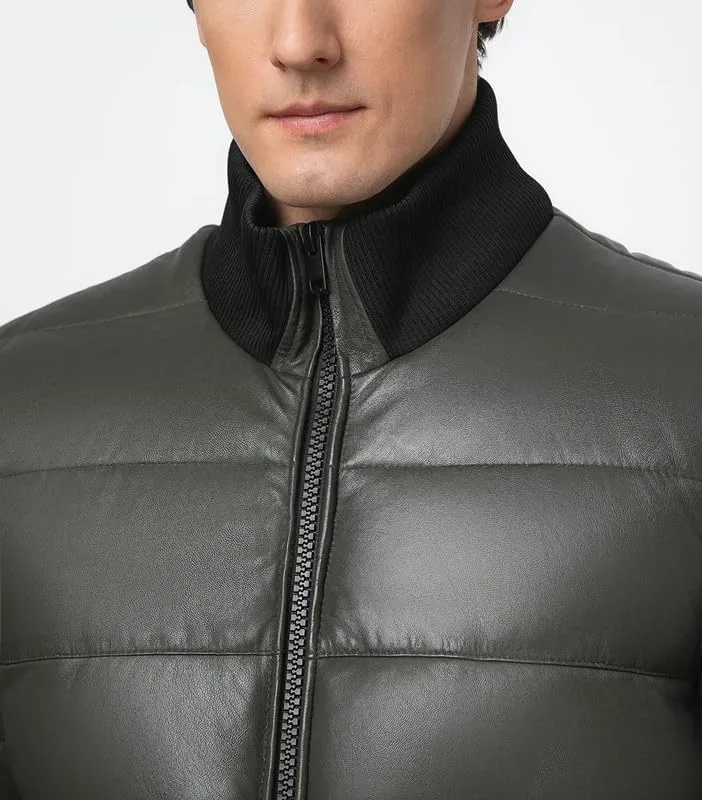 Mens Faux Leather Puffer Jacket - Men's Down Jackets & Coats Winter Jackets for Men