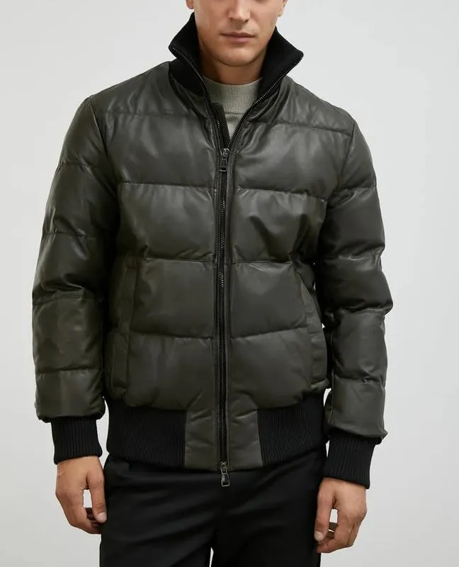 Mens Faux Leather Puffer Jacket - Men's Down Jackets & Coats Winter Jackets for Men