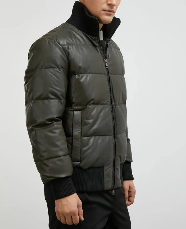 Mens Faux Leather Puffer Jacket - Men's Down Jackets & Coats Winter Jackets for Men