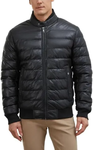 Mens Faux Leather Puffer Jacket - Men's Down Jackets & Coats Winter Jackets for Men