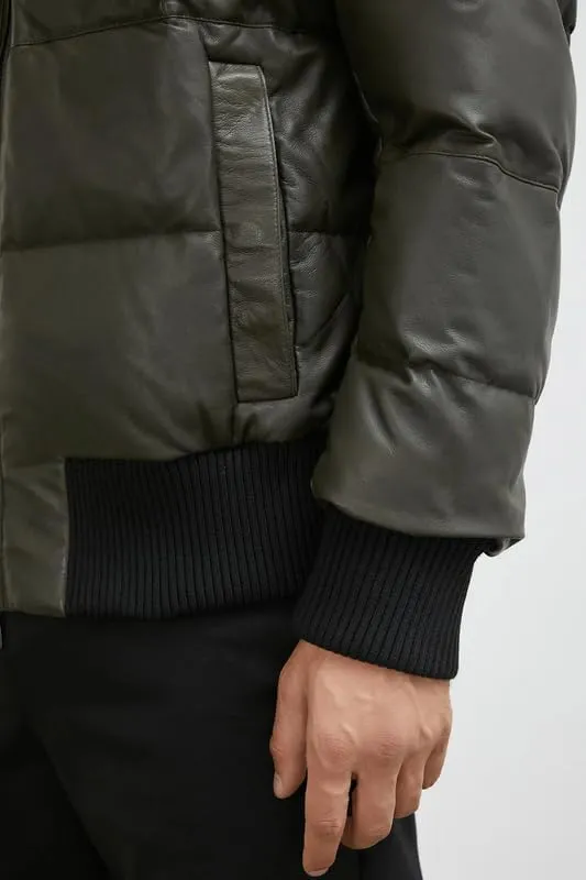 Mens Faux Leather Puffer Jacket - Men's Down Jackets & Coats Winter Jackets for Men