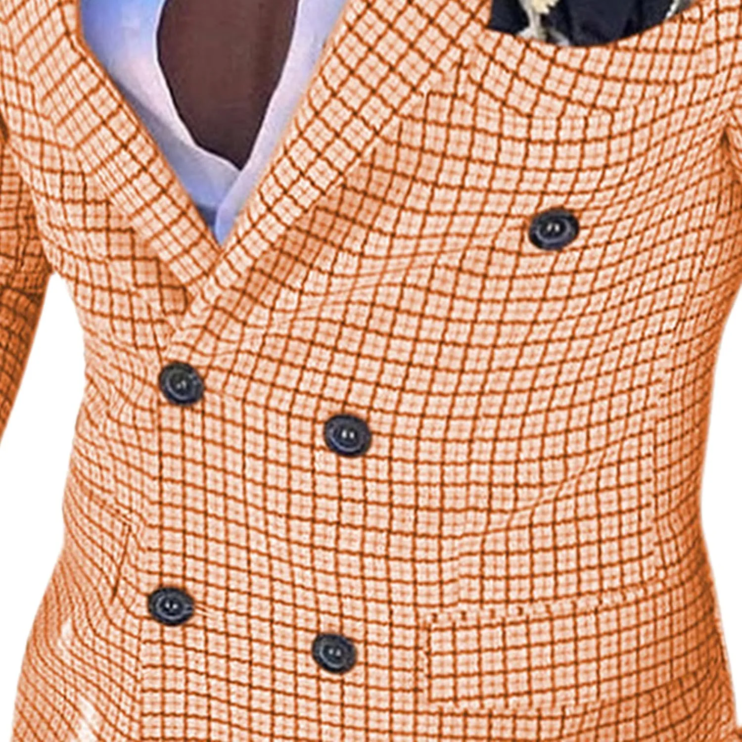 Men's Plaid Business Double-Breasted 2-Piece Suit Slim Fit Wedding Blazer Jacket Tux Suit Casual Notched Lapel Suit