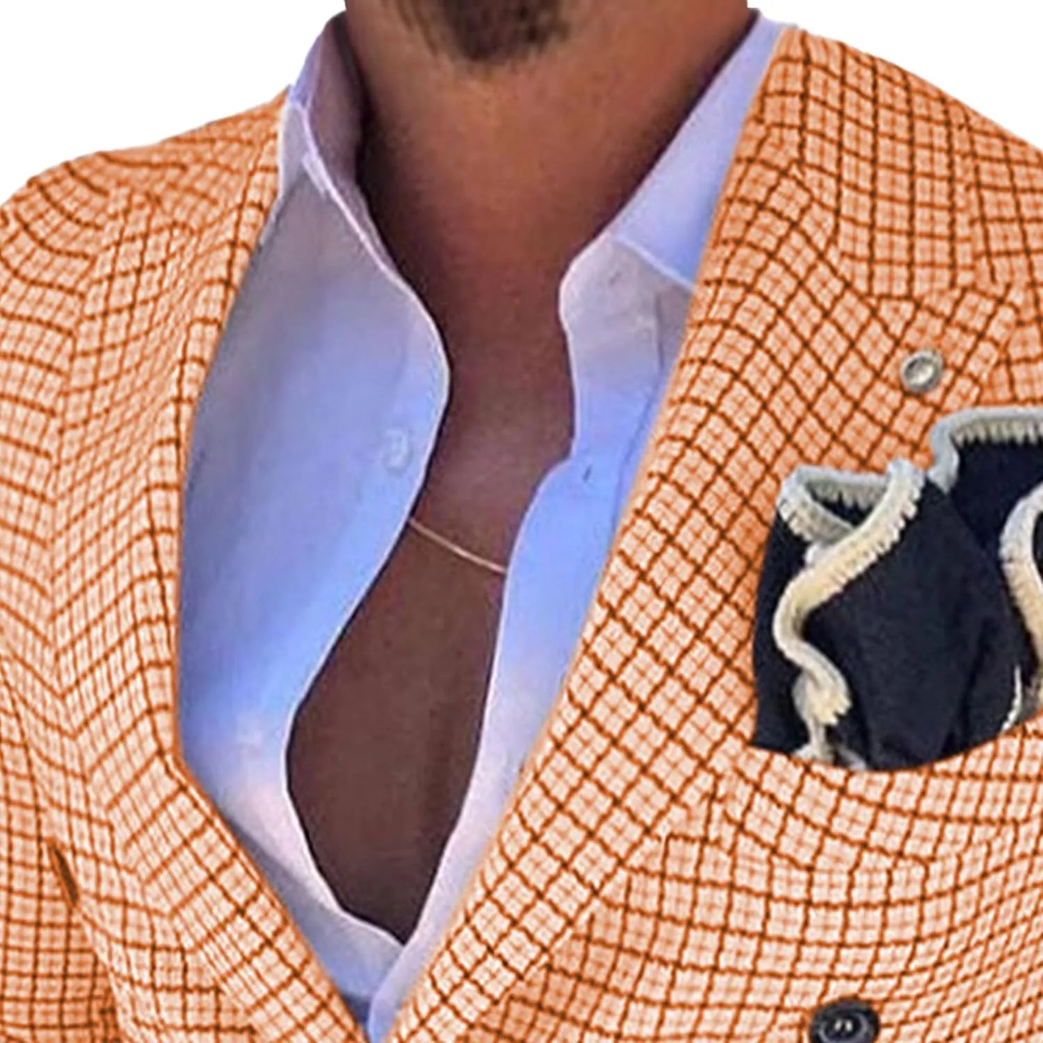 Men's Plaid Business Double-Breasted 2-Piece Suit Slim Fit Wedding Blazer Jacket Tux Suit Casual Notched Lapel Suit