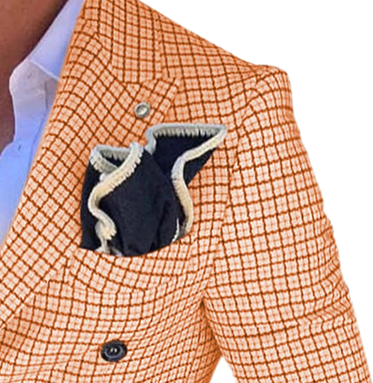 Men's Plaid Business Double-Breasted 2-Piece Suit Slim Fit Wedding Blazer Jacket Tux Suit Casual Notched Lapel Suit