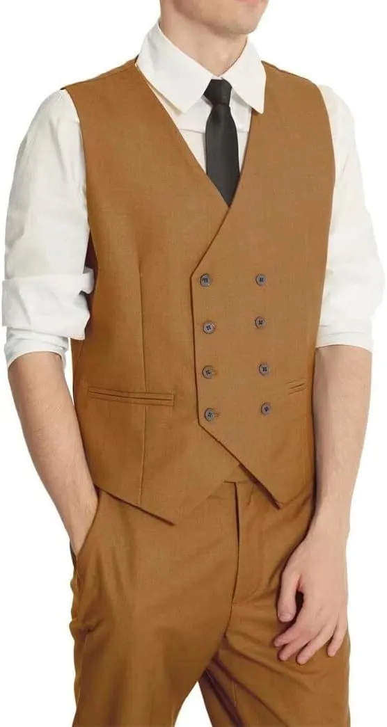 Men's Suits Slim Fit 3 Piece Suits for Men Double Breasted Suit Gold Button Blazer Wedding Suits Jacket Vest Pants Suit Set
