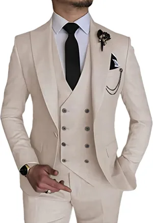 Men's Suits Slim Fit 3 Piece Suits for Men Double Breasted Suit Gold Button Blazer Wedding Suits Jacket Vest Pants Suit Set