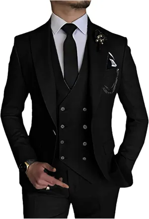 Men's Suits Slim Fit 3 Piece Suits for Men Double Breasted Suit Gold Button Blazer Wedding Suits Jacket Vest Pants Suit Set