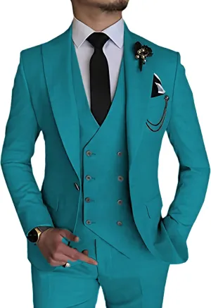 Men's Suits Slim Fit 3 Piece Suits for Men Double Breasted Suit Gold Button Blazer Wedding Suits Jacket Vest Pants Suit Set