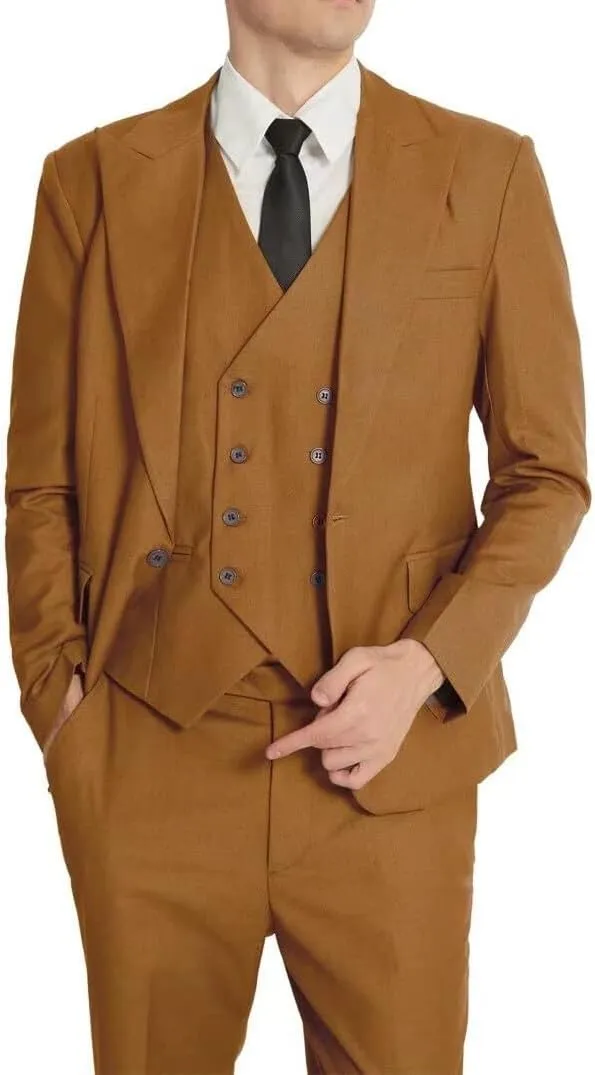 Men's Suits Slim Fit 3 Piece Suits for Men Double Breasted Suit Gold Button Blazer Wedding Suits Jacket Vest Pants Suit Set