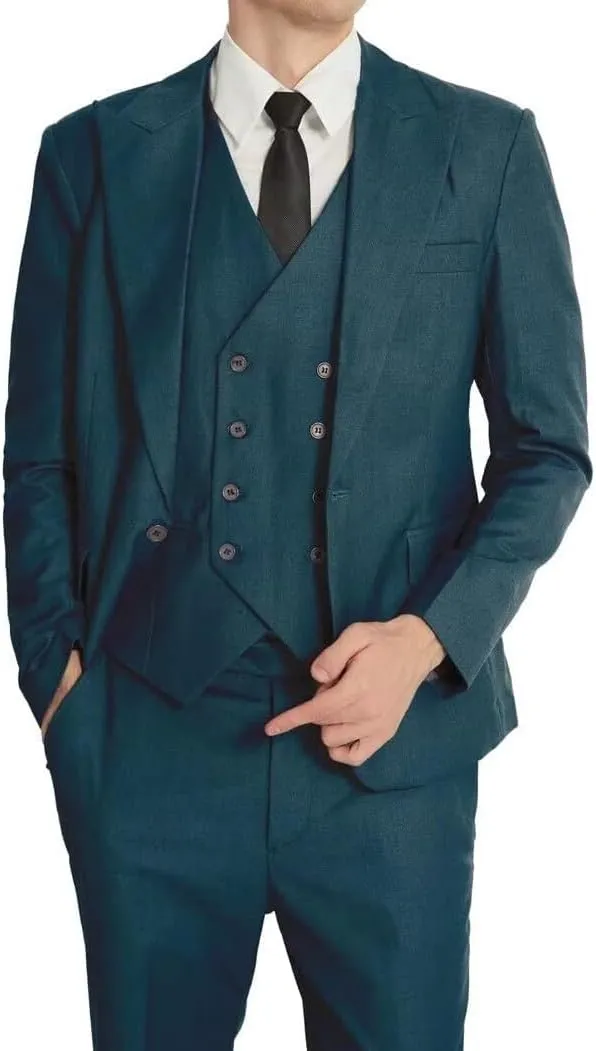 Men's Suits Slim Fit 3 Piece Suits for Men Double Breasted Suit Gold Button Blazer Wedding Suits Jacket Vest Pants Suit Set
