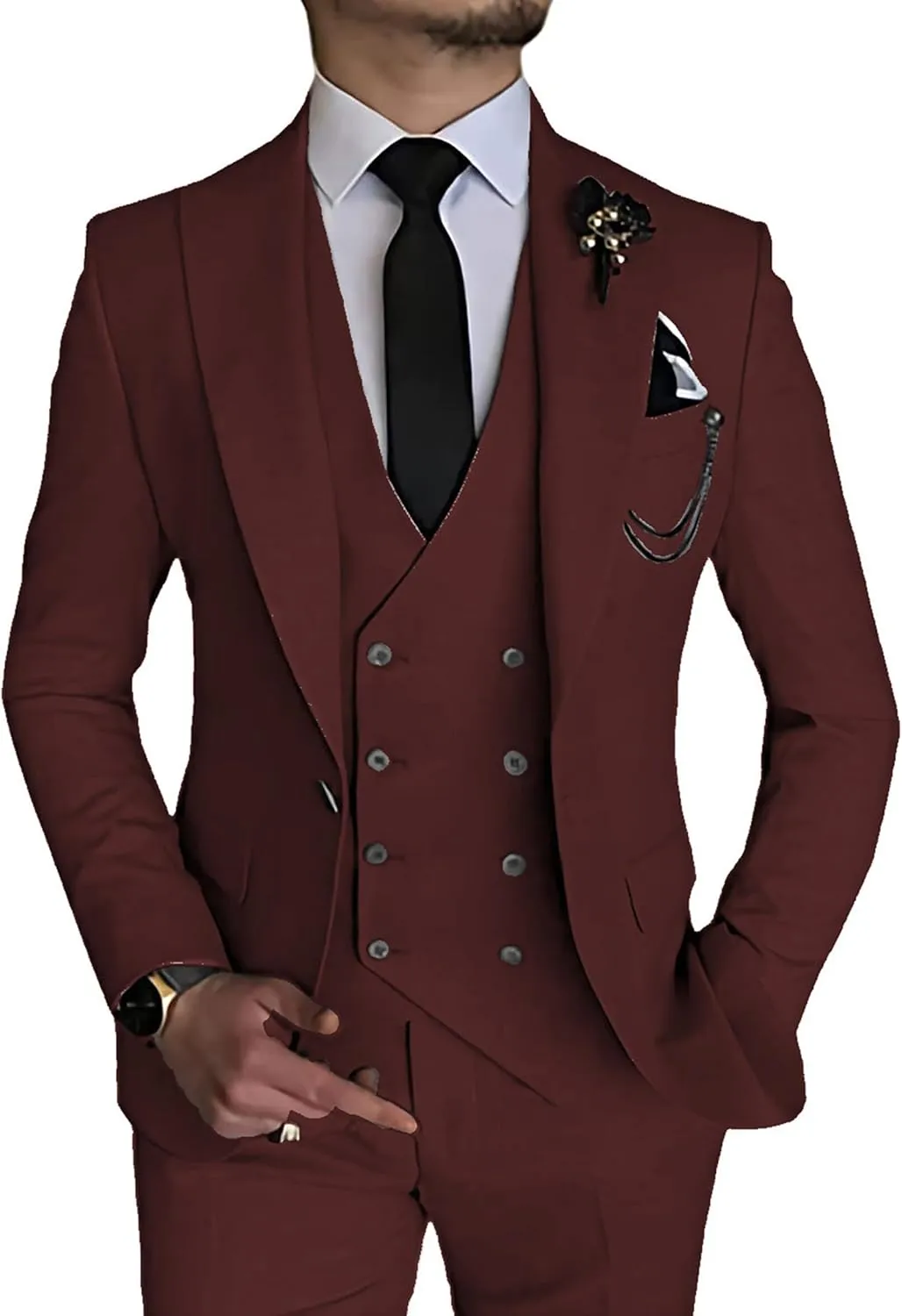 Men's Suits Slim Fit 3 Piece Suits for Men Double Breasted Suit Gold Button Blazer Wedding Suits Jacket Vest Pants Suit Set