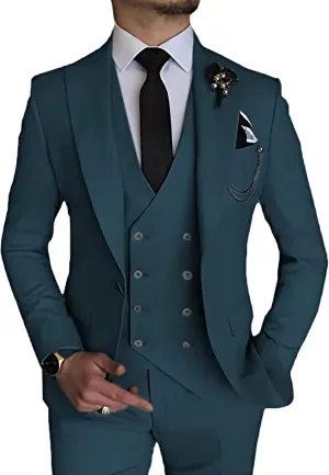 Men's Suits Slim Fit 3 Piece Suits for Men Double Breasted Suit Gold Button Blazer Wedding Suits Jacket Vest Pants Suit Set