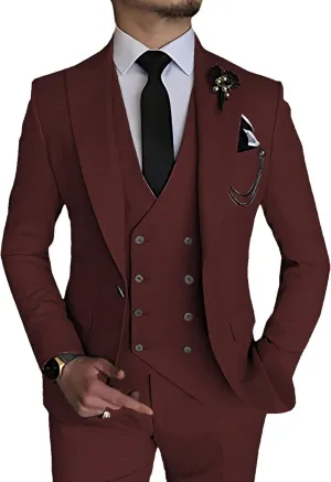 Men's Suits Slim Fit 3 Piece Suits for Men Double Breasted Suit Gold Button Blazer Wedding Suits Jacket Vest Pants Suit Set