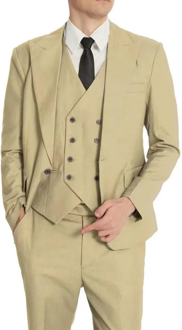 Men's Suits Slim Fit 3 Piece Suits for Men Double Breasted Suit Gold Button Blazer Wedding Suits Jacket Vest Pants Suit Set