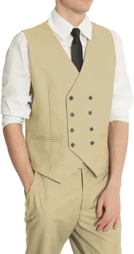 Men's Suits Slim Fit 3 Piece Suits for Men Double Breasted Suit Gold Button Blazer Wedding Suits Jacket Vest Pants Suit Set