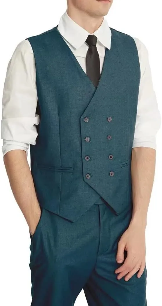 Men's Suits Slim Fit 3 Piece Suits for Men Double Breasted Suit Gold Button Blazer Wedding Suits Jacket Vest Pants Suit Set