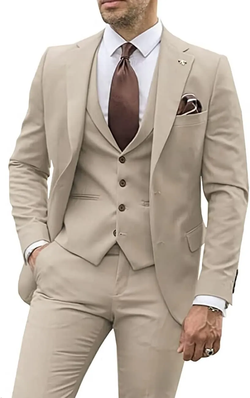 Men's Suits Slim Fit - 3 Piece Suits for Men Two Button Blazer Wedding Suits Prom Dinner Party Jacket Vest & Pants Set