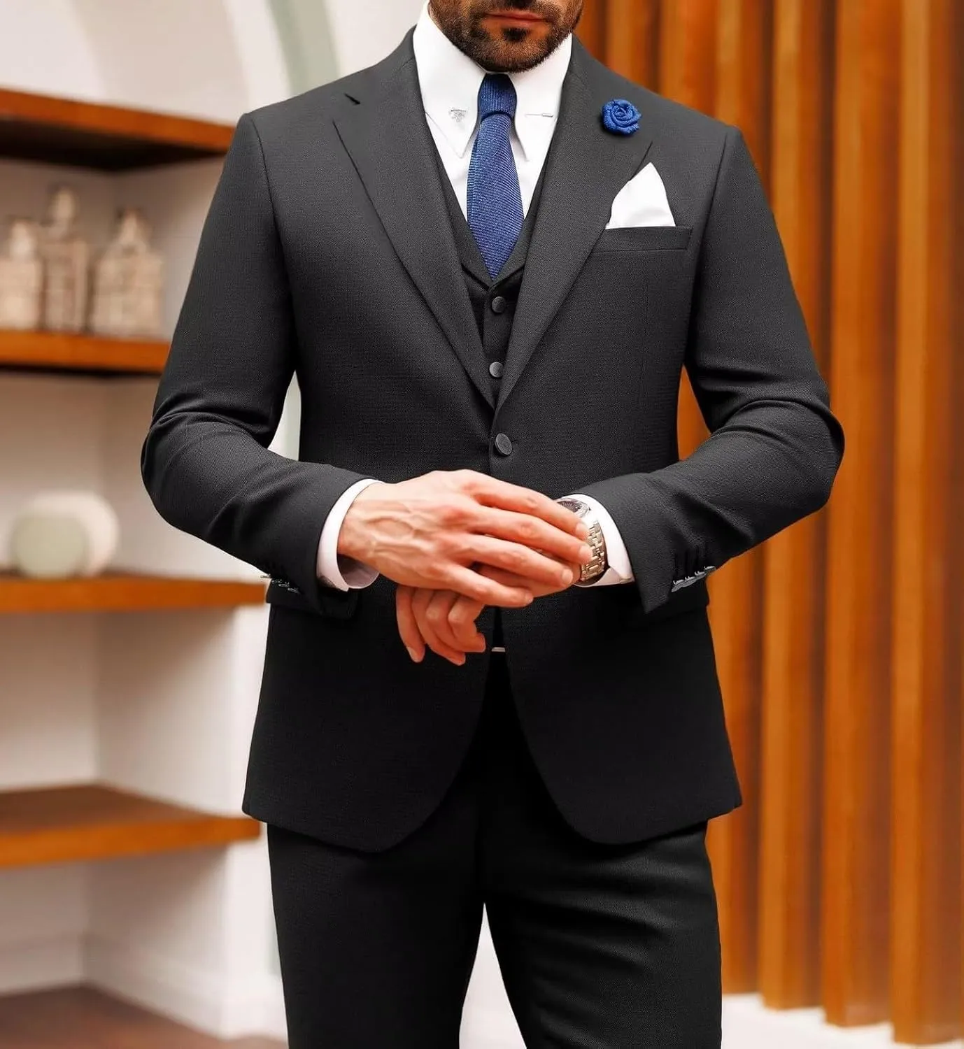 Men's Suits Slim Fit - 3 Piece Suits for Men Two Button Blazer Wedding Suits Prom Dinner Party Jacket Vest & Pants Set