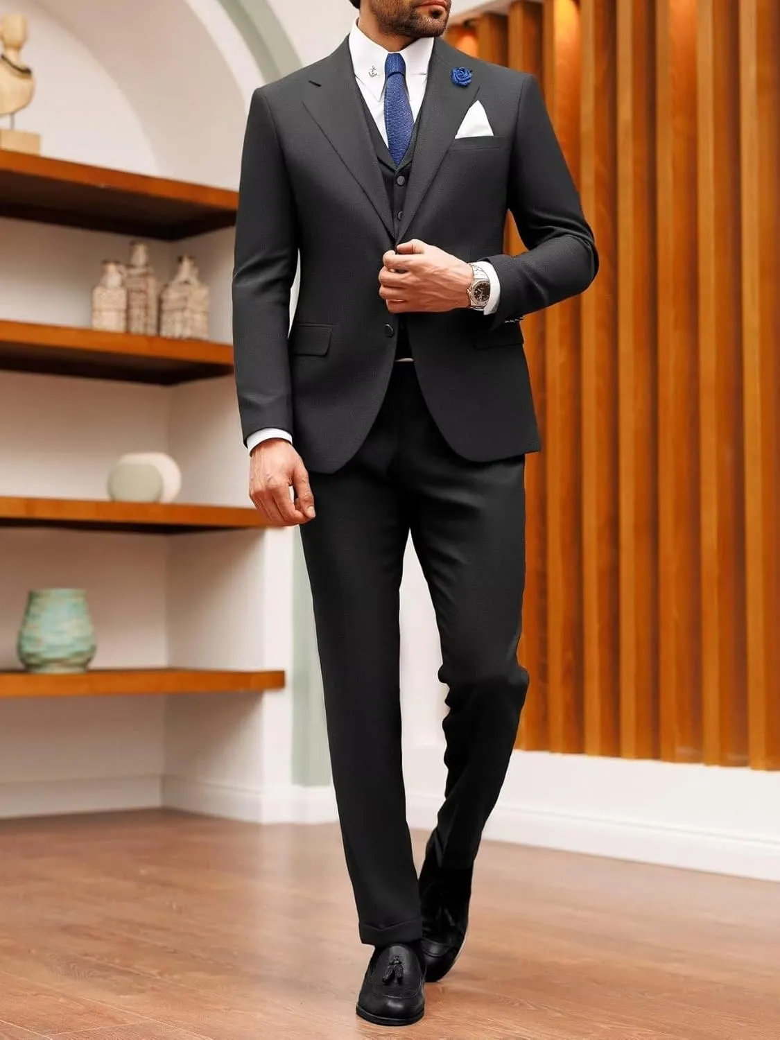 Men's Suits Slim Fit - 3 Piece Suits for Men Two Button Blazer Wedding Suits Prom Dinner Party Jacket Vest & Pants Set
