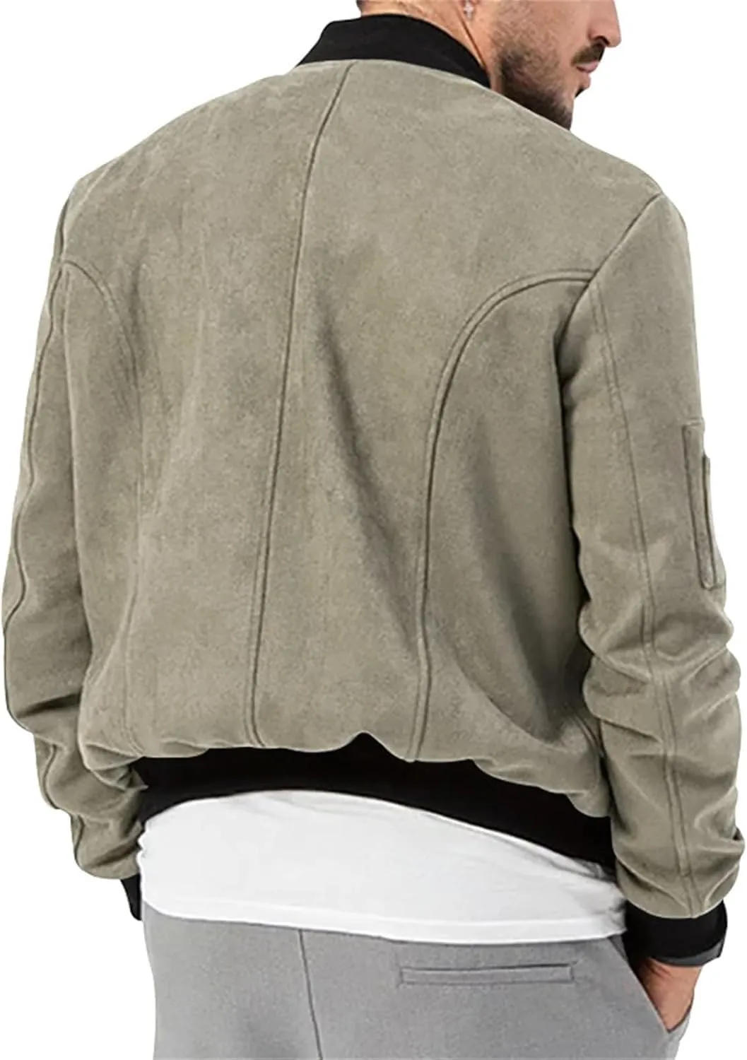 Mens Varsity Jacket Faux Suede Bomber Jackets Windbreaker Vintage Casual Lightweight Leather Coats Jackets