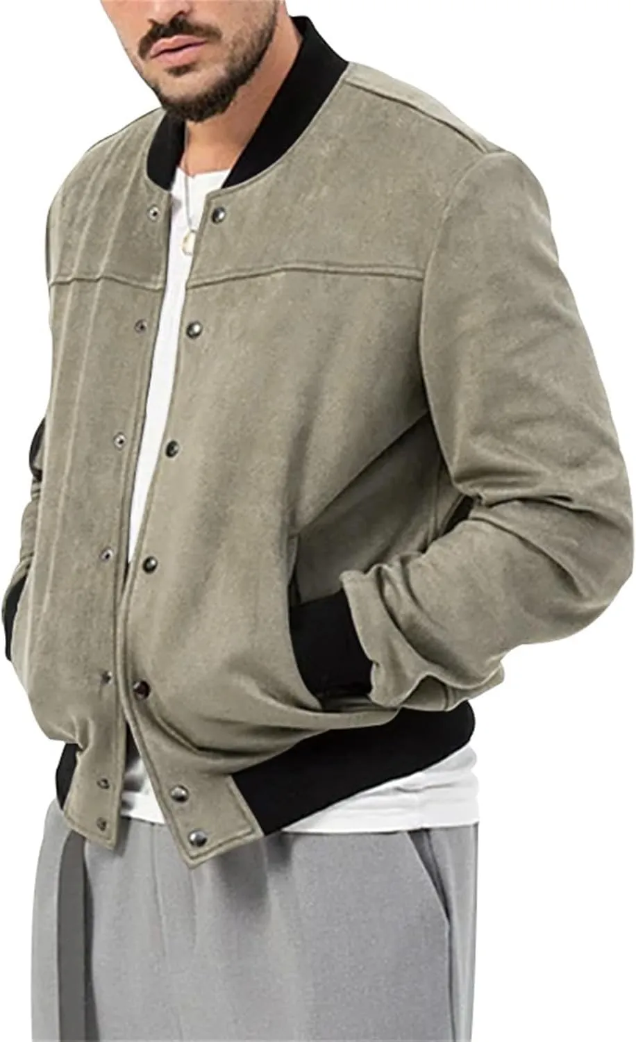 Mens Varsity Jacket Faux Suede Bomber Jackets Windbreaker Vintage Casual Lightweight Leather Coats Jackets