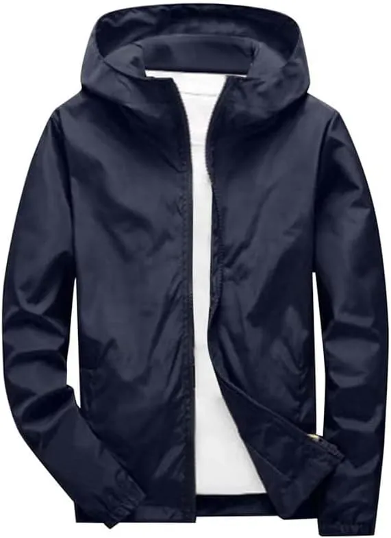 Mens Windbreaker Jackets Lightweight Hooded Zippered Jackets for Men Hiking Cycling Sportswear