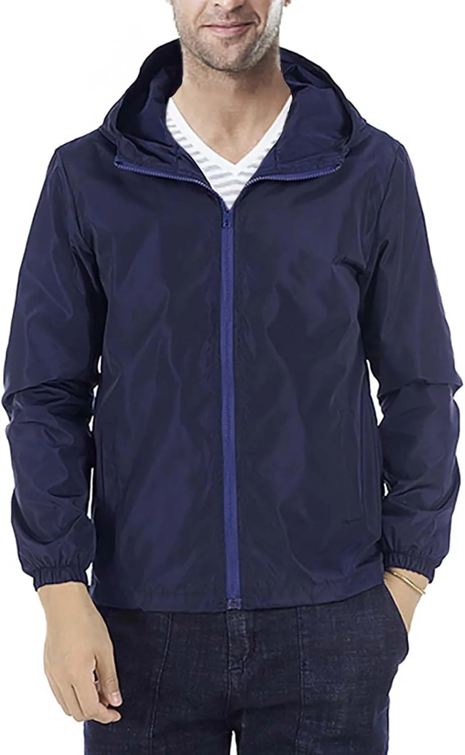 Mens Windbreaker Jackets Lightweight Hooded Zippered Jackets for Men Hiking Cycling Sportswear