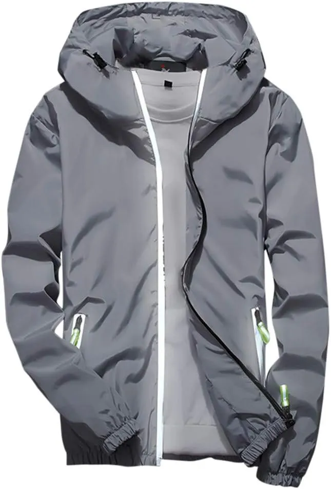 Mens Winter Jacket Mens Casual Jacket Casual Size Hoodie Reflective Zipper Outdoor Sport Coat