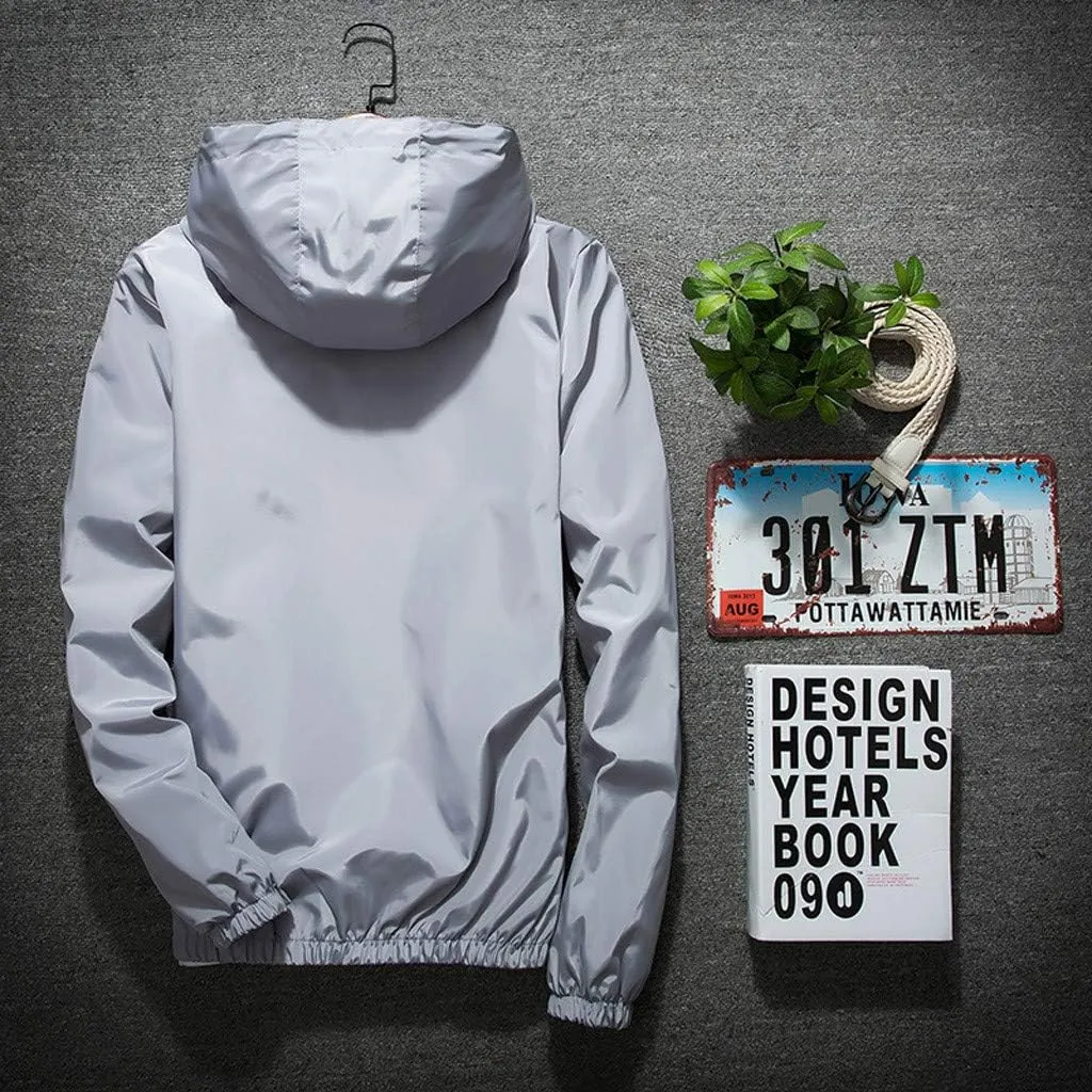 Mens Winter Jacket Mens Casual Jacket Casual Size Hoodie Reflective Zipper Outdoor Sport Coat