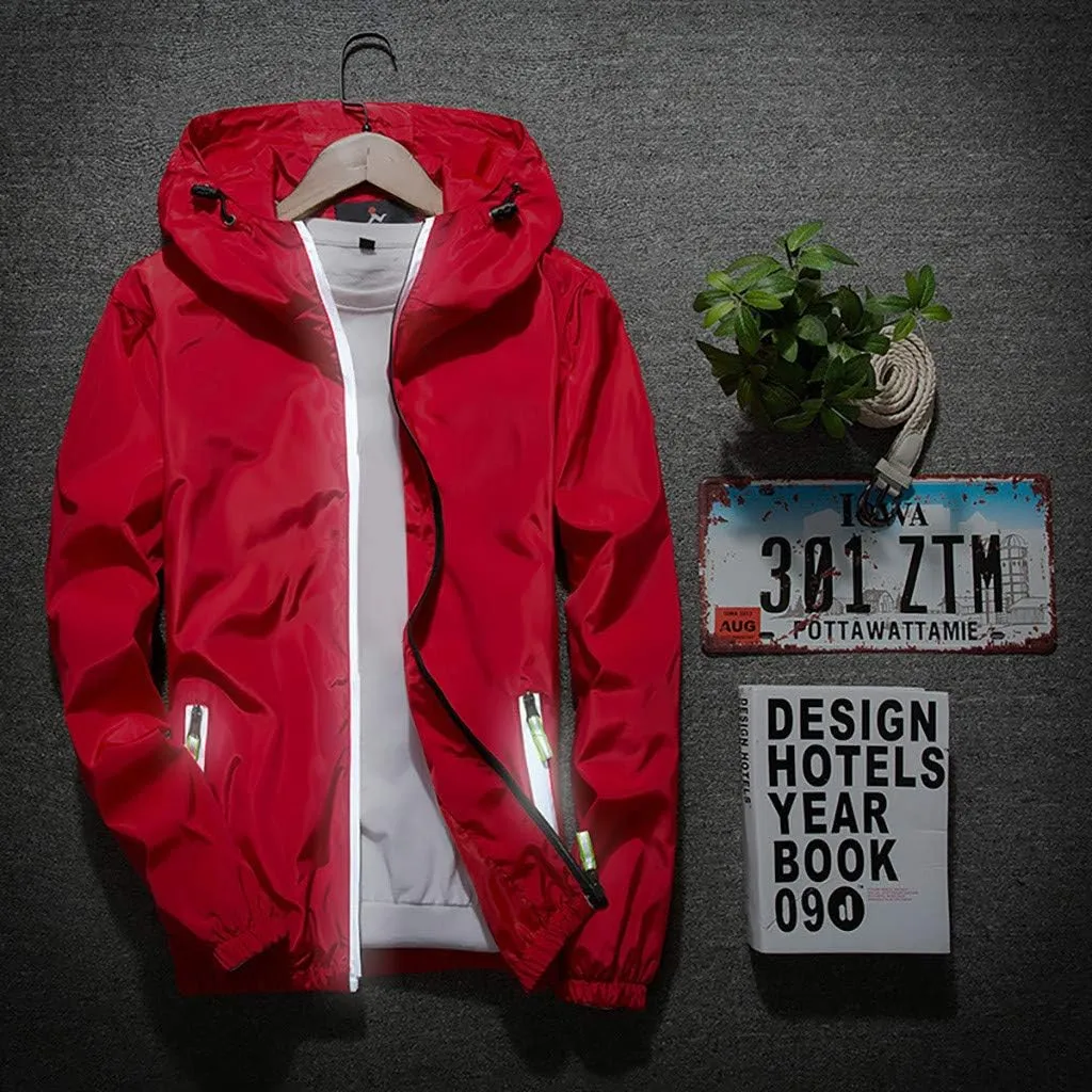 Mens Winter Jacket Mens Casual Jacket Casual Size Hoodie Reflective Zipper Outdoor Sport Coat